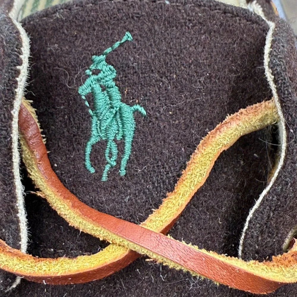 Polo Ralph‎ Lauren Sander Boat Shoes Mens Brown Flannel Moc Toe Lace Up Size 11D